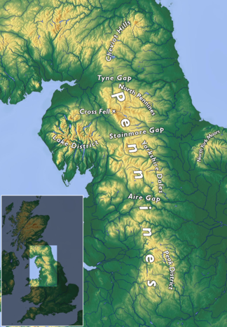 Lage der Pennines in England