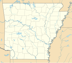 Mapa konturowa Arkansas, u góry znajduje się punkt z opisem „Gassville”