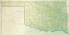 Mapa konturowa Oklahomy, u góry znajduje się punkt z opisem „źródło”, natomiast po prawej znajduje się punkt z opisem „ujście”