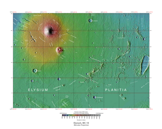 Aeolis Mensae does not quite extend into the Elysium quadrangle, but many of its neighbors do. it is just to the south of the western portion of this map.