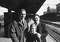 Niels Bohr, Paul Ehrenfest, and Paul Jr at the railroad station of Leiden.