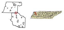 Location of Kenton in Gibson County, Tennessee.