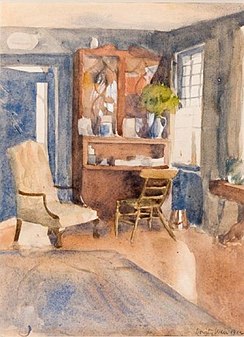 Interior of the Living Room at Weirs Farm Watercolor on paper c. 1930