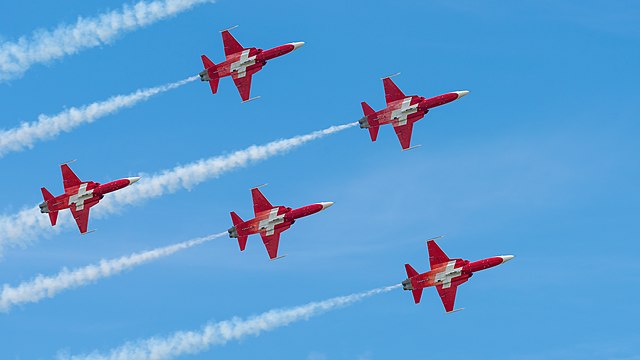 Swiss Air Force/Patrouille Suisse Northrop F-5E Tiger II display team at ILA Berlin Air Show 2016.