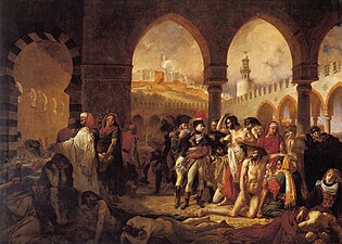 Bonaparte visitando a los apestados de Jaffa, 1804, 715 × 523 cm, Museo del Louvre.