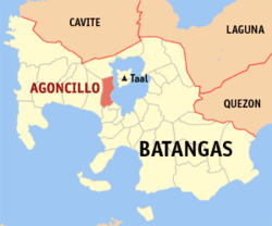 Mapa han Batangas nga nagpapakita kon hain nahimutang an Agoncillo