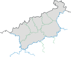 Mapa konturowa kraju usteckiego, blisko centrum na prawo znajduje się punkt z opisem „Žim”