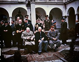 Winston Churchill, Franklin D. Roosevelt en Jozef Stalin tijdens de conferentie van Jalta