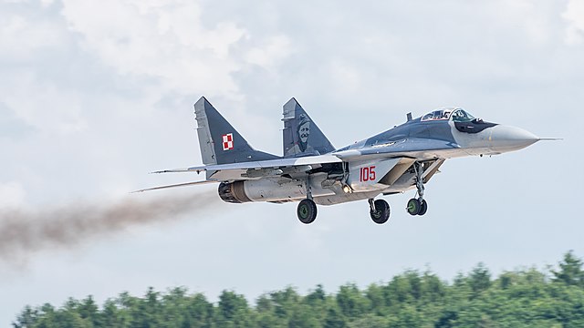 Polish Air Force Mikoyan-Gurevich MiG-29A Fulcrum (reg. 105, cn 2960535105) at ILA Berlin Air Show 2016.