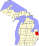 Harta statului Michigan indicând comitatul Sanilac