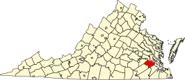 Locatie van Surry County in Virginia