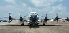 Head-on view of an airplane