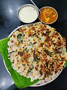 Onion dosa, with coconut chutney and potato curry