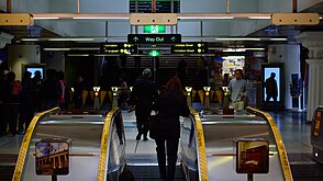 Escalators facing towards the exit to Lonsdale Street, September 2011