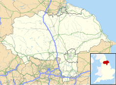 Mapa konturowa North Yorkshire, po lewej nieco na dole znajduje się punkt z opisem „Carleton-in-Craven”