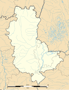 Mapa konturowa Rodanu, blisko centrum po lewej na dole znajduje się punkt z opisem „Yzeron”