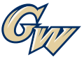 The buff and blue logo of the George Washington University Colonials