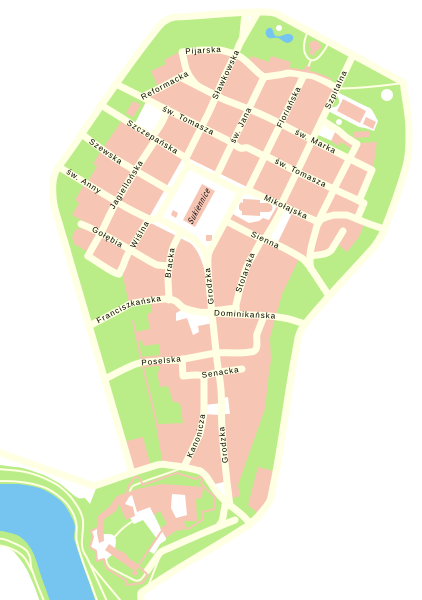 Carte du centre de Cracovie.