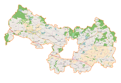 Mapa konturowa powiatu legnickiego, na dole nieco na prawo znajduje się punkt z opisem „Gniewomierz”