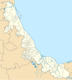 Mapa konturowa Veracruz, blisko centrum po lewej na dole znajduje się punkt z opisem „Córdoba”