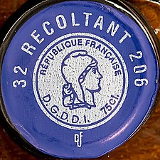 Capsule CRD bleue mentionnée « 32 Récoltant 206 ».