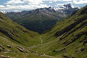 Lasörlinggruppe von der Eisseehütte bzw. dem Timmeltal aus gesehen (auf Talachse: Berger Kogel)