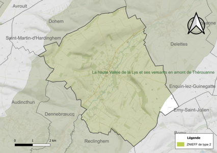 Carte de la ZNIEFF de type 2 sur la commune.