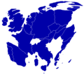 Image 2A cartogram depicting the population distribution between old EU-27 member states in 2008 (including the UK and excluding Croatia). 57.8% of all citizens of the EU live in the four largest member states: Germany, France, Italy, and Spain. (from Demographics of the European Union)