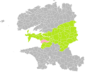 Carte de localisation de la commune de Plomodiern au sein de l'arrondissement de Châteaulin.