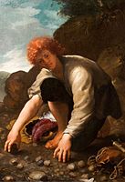 「投石のために石を集める若きダビデ」（英語: The Young David Gathering Stones for his Slingshot。