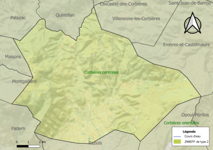 Carte de la ZNIEFF de type 2 sur la commune.