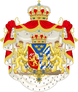 Escudo de la Unión personal de Suecia y Noruega (1814-1844) Armas de Suecia, Noruega (primera partición), Casa de Bjälbo. En escusón: Casa de Vasa y Casa de Bernadotte.