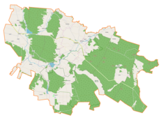 Mapa konturowa gminy Daleszyce, blisko centrum u góry znajduje się punkt z opisem „Daleszyce”