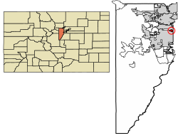 Location of the City of Edgewater in Jefferson County, Colorado.