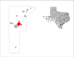 Location of Alice in Jim Wells County and Texas