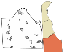 Location of Dewey Beach in Sussex County, Delaware.