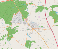 Mapa konturowa Tuszyna, po lewej znajduje się punkt z opisem „Poddębina”