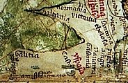 Detalle do noroeste da península ibérica do Liber Secretorum de Marino Sanuto traceado por Pietro Vesconte. Nel apreciase o nome de Galitia en todo o noroeste. Ano 1320.