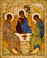 Image 8The Trinity by Russian icon painter Andrei Rublev, early 15th century. This portrayal of the three angels who visited Abraham at the Oak of Mamre (Genesis 18:1–8) was not intended as a literal or exact representation of the Trinity, but as a meditation upon the relational life of the Trinity through the Biblical narrative. (from Trinity)