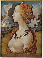 Portret van een jonge vrouw als Cleopatra, mogelijk Simonetta Vespucci (1490) van Piero di Cosimo