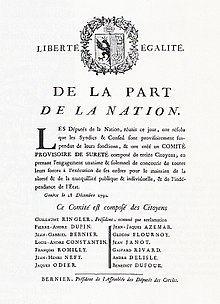 Un texte de proclamation surmonté des armoiries de Genève.