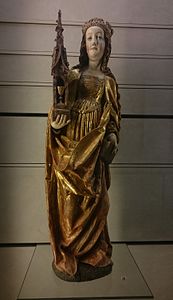 Sainte Barbe, Allemagne du Sud, vers 1520, bois de tilleul, musée des Beaux-Arts de Lyon.