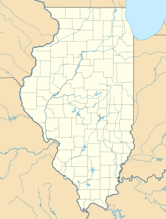 Mapa konturowa Illinois, u góry po prawej znajduje się punkt z opisem „Przechwycenie sygnału telewizyjnego w Chicago”