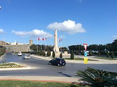 The imposing memorial is on a prominent roundabout