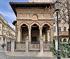 Brâncovenesc portico of the Stavropoleos Church (Bucharest, Romania)