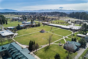 Mt. Rainier is seen in the school's southern skyline. The mountain serves as the namesake of several school publications.