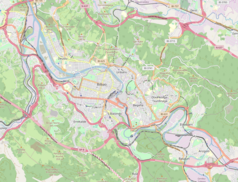 Mapa konturowa Bilbao, w centrum znajduje się punkt z opisem „Bazylika katedralna św.&nbsp;Jakuba w&nbsp;Bilbao”