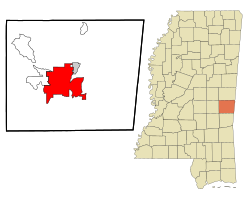 Location of Meridian in Lauderdale County