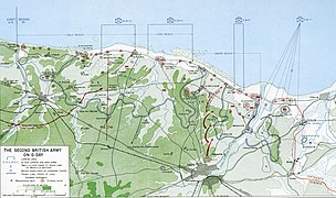 De britisk-canadiske styrkene 6. juni 1944, strendene Gold, Juno og Sword (stor versjon)