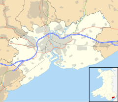 A map of Newport, Wales, showing the location of the town of Caerleon as a red dot